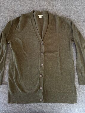 J Crew Factory Olive Green V-neck Button Cardigan